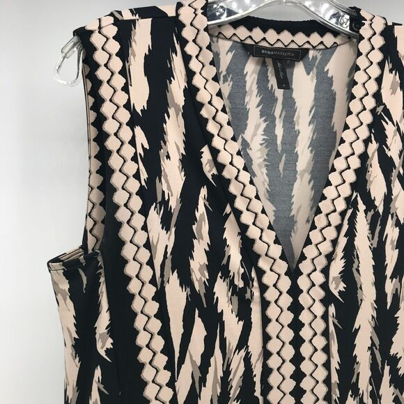 BCBGMaxazria Bridgit Mini Dress Womens Small Black Ivory Animal Print V Neck - Picture 3 of 13